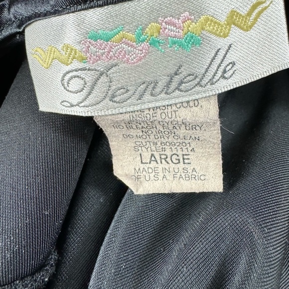 Vintage Dentelle Size Large Black Stretch Velvet Embroidered Gown Slip Dress - Picture 6 of 7